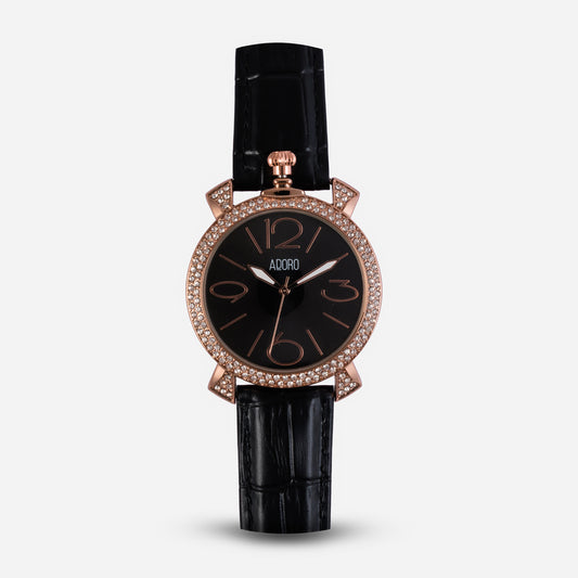 Luxe Glimmer Leather Strap Watch