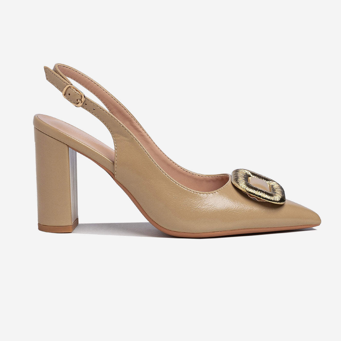 Pearl Buckle Block Heel