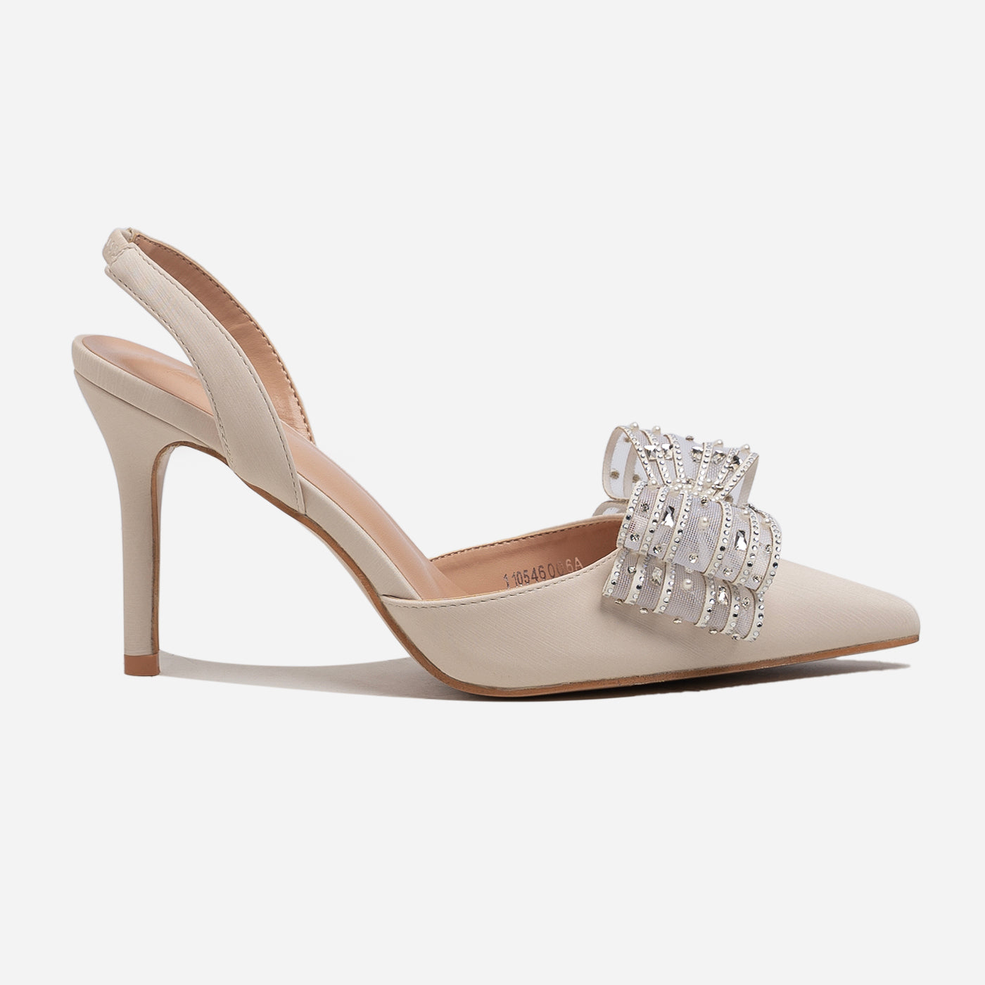 Adoro Taupe Crystal Ribbon Heel