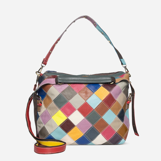 Color Blend Leather Tote