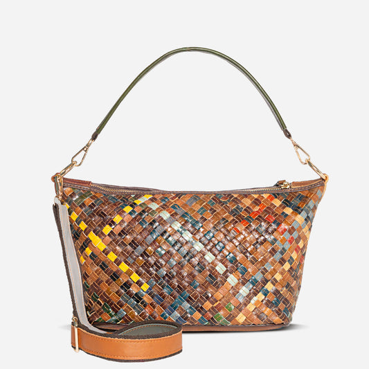 Mosaic Weave Leather Tote