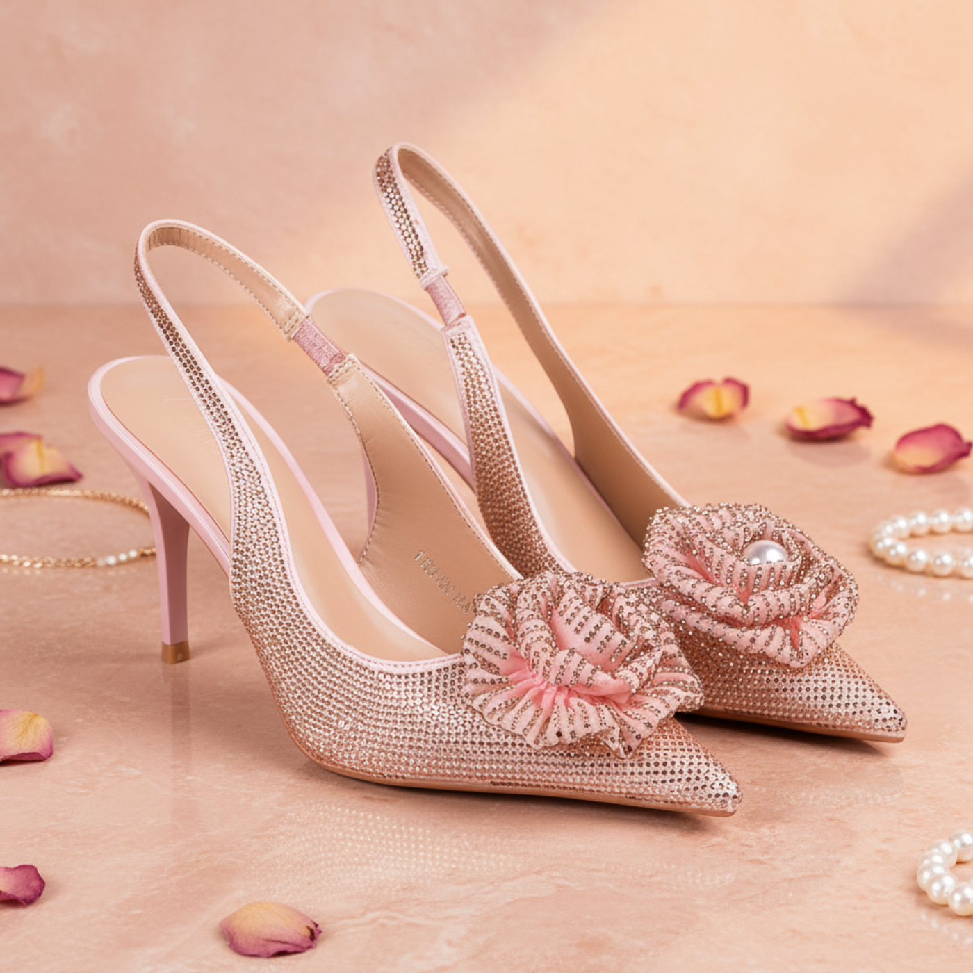 ADORO Blush Pink Crystal Flower Slingbacks – Romantic Editorial