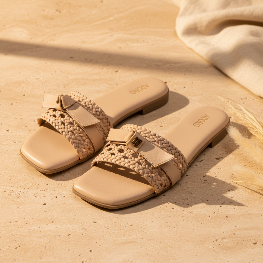 ADORO Nude Fawn Braided Slides – Editorial