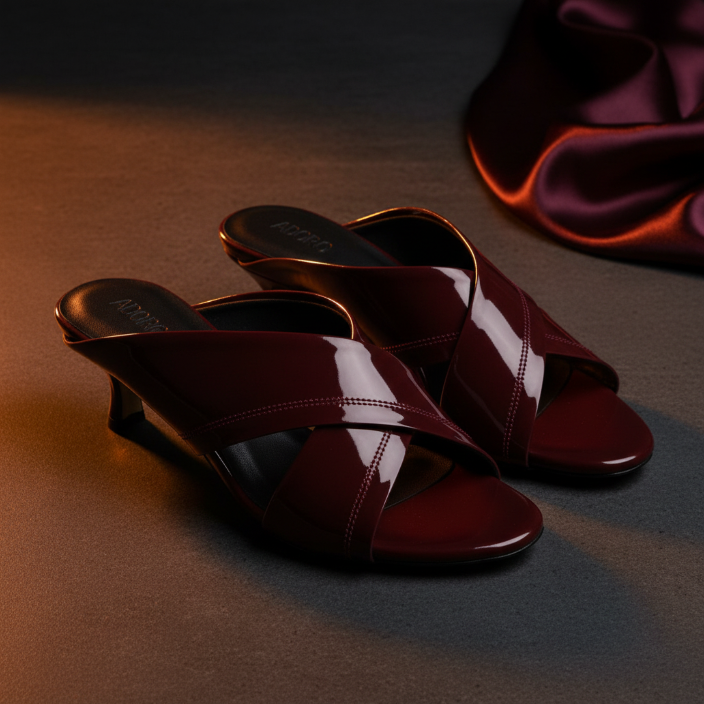 ADORO Burgundy Patent Crossover Kitten Heels – Editorial