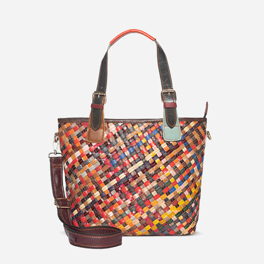 Vivid Weave Leather Tote